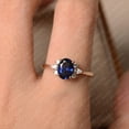 thumbnail image 4 of Lab Sapphire ring, oval cut, September birthstone, rose gold, engagement ring for women, 4 of 4