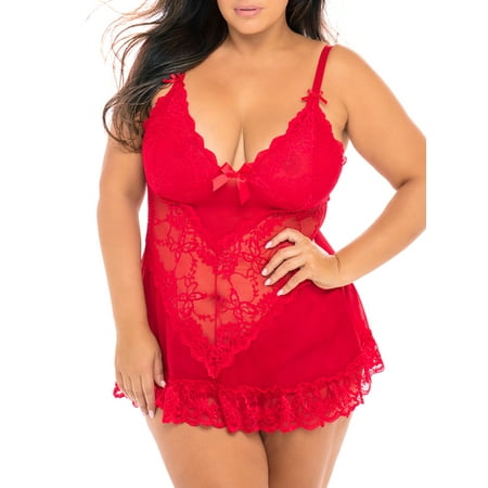 

Oh La La Cheri Womens Plus Size Valentine Lace Babydoll Set Style-2139X