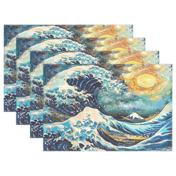 Ryvnso Placemats Set of 4 Wave Dining Mats Heat-Resistant Non-Slip Washable Table Mat