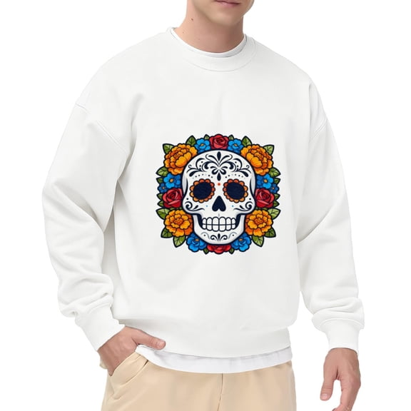 Crewneck Sweatshirt with Long Sleeves Skull Graphic Men’s and Big Men’s Pullovers Top Oversized Casual Comfy Fall Fashion Outfits Clothes