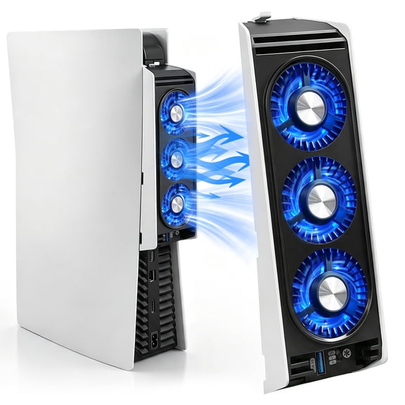 PS5 Cooling Fan, 3-Fan External Cooler for PS5 Original/Disc Edition, Quiet USB Console Accessory