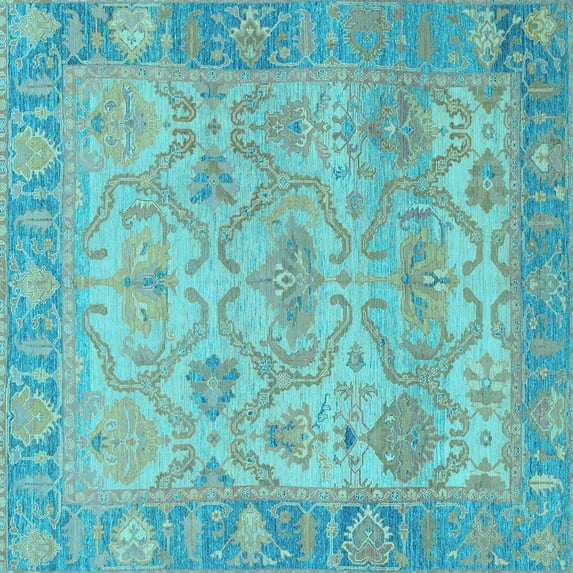 Ahgly Company Indoor Square Oriental Light Blue Traditional Area Rugs, 6' Square