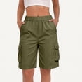 thumbnail image 2 of Sewkxo Bermuda Shorts for Women Cargo Shorts Knee Length Elastic Waist Long Shorts for Summer Casual Shorts with 6 Pockets,Army Green 2XL, 2 of 4