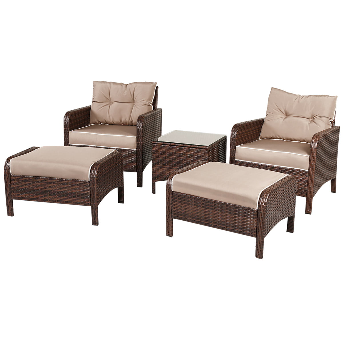 Gymax 5 PC Patio Set Sectional Rattan Wicker Furniture Set ...