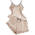 thumbnail image 5 of SJLDQY Satin Pajama Set for Women Camisole Top and Shorts Silk Pjs Sets Ruffled Soft Comfy Sleepwear, 5 of 7