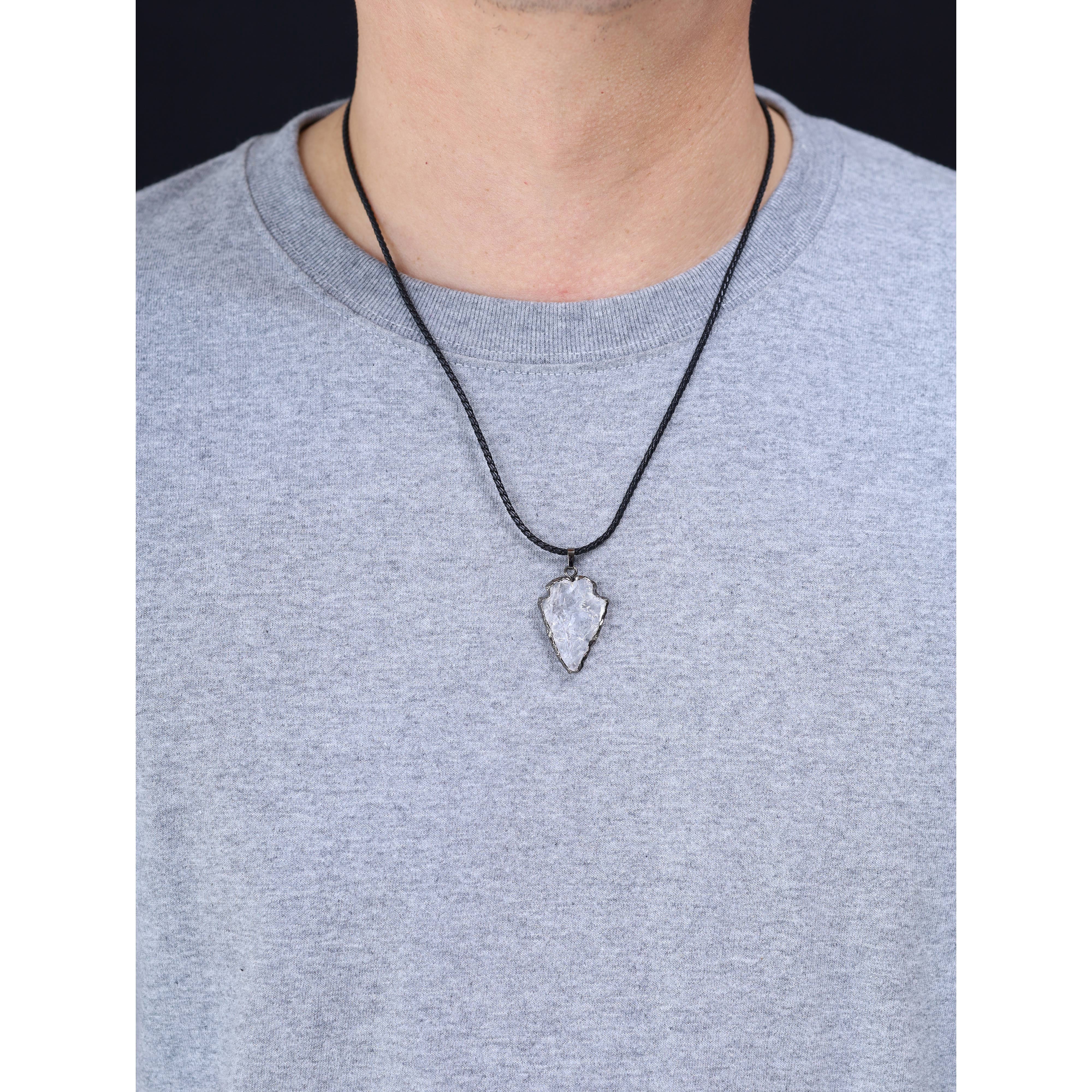 COAI Unisex Leather Cord Raw Clear Quartz Crystal Arrowhead Pendant Necklace