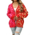 thumbnail image 2 of Genuiskids Women Cable Knit Cardigan Long Sleeve Drop Shoulder Button Up Patchwork Leopard Sweater Coat Oversized Animal Print Open Front Ribbed Coat Jacket Outwear, 2 of 9