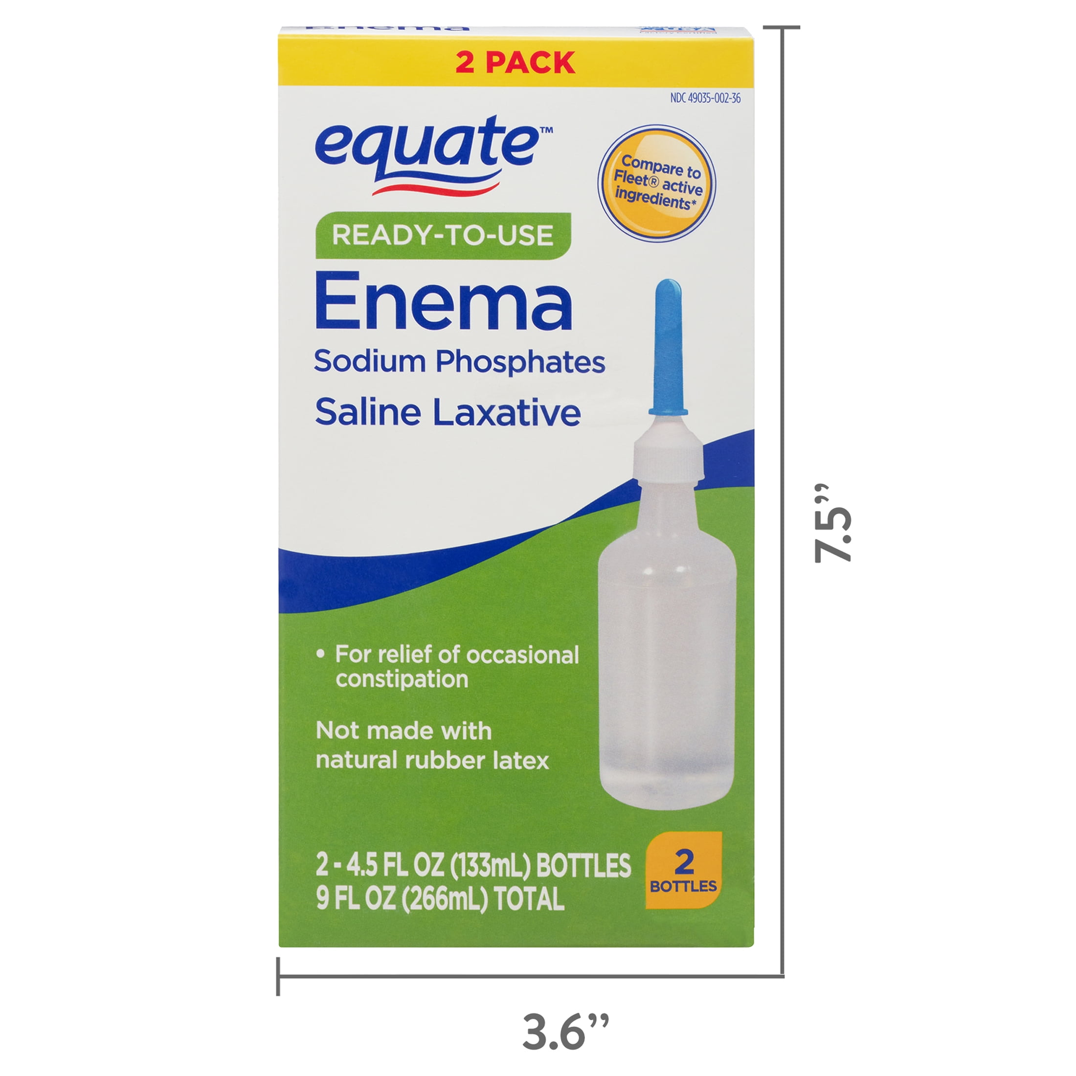 Equate ReadyToUse Enema Sodium Phosphates Saline Laxative, 9 fl oz, 2 Pack
