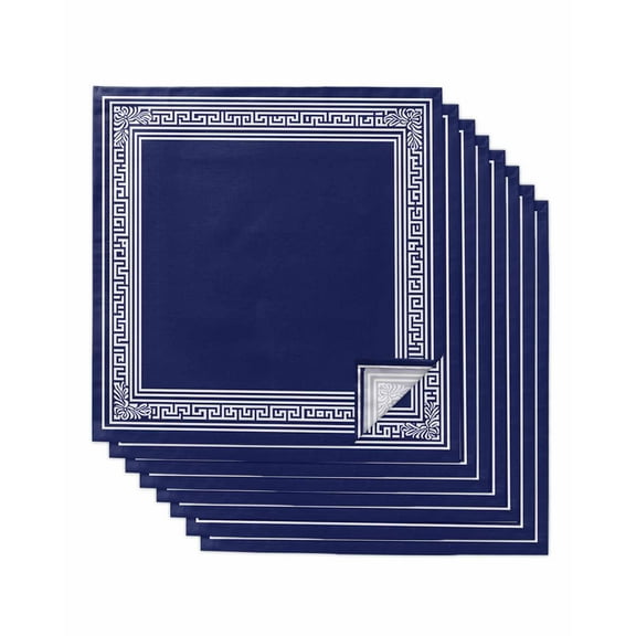 nqOlkjepod Navy Blue Geometric Cloth Napkins Set of 8 Reusable Dinner Napkins, White Greek Key Farmhouse Cocktail Napkin Washable Table Napkins for Wedding/Holiday Party/Baby Shower 20"x20"