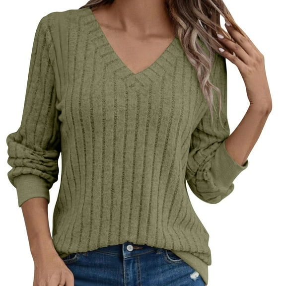 Hanen Long Sleeve Womens Tops Casual Women's V-neck Brushed Solid Color Long Sleeved Top Athletic Sweatshirts for Women