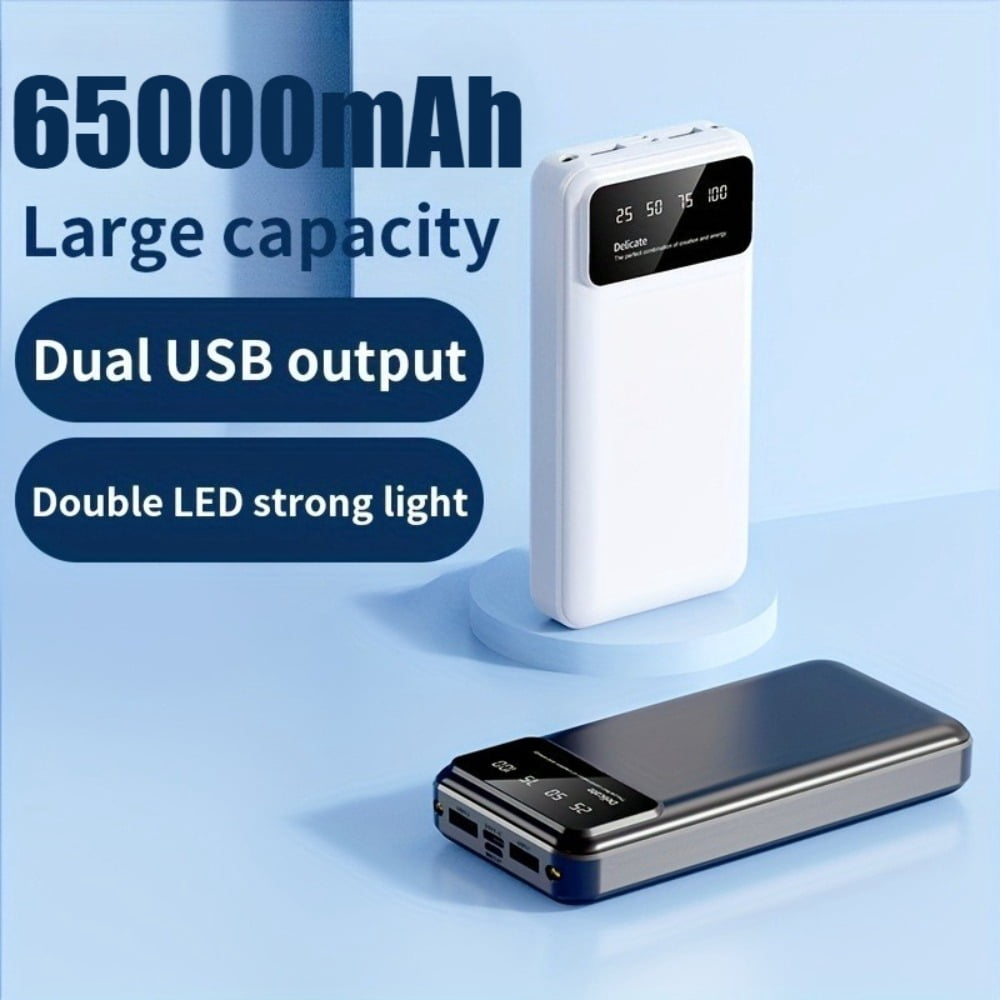 65000mAh Portable Power Bank with LED Display, High-Capacity USB Charger for iPhone 17/16/15/14/13/12/11/XS, Outdoor Travel Emergency Backup, Halloween Christmas Gift