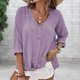 thumbnail image 5 of Camisa Superior Blusa de mujer Camisa suelta con cuello en V Camisas de verano Blusa de manga larga con un solo pecho Kuymtek Púrpura L para Mujer, 5 of 7