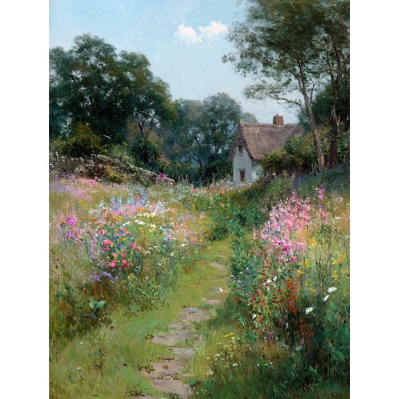 Qisvanset Country Cottage Wildflowers Canvas Print 15.75x11.81 Inches