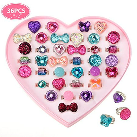 PinkSheep Princess Jewel Rings, 36PCS, Adjustable, No duplication, Girl ...