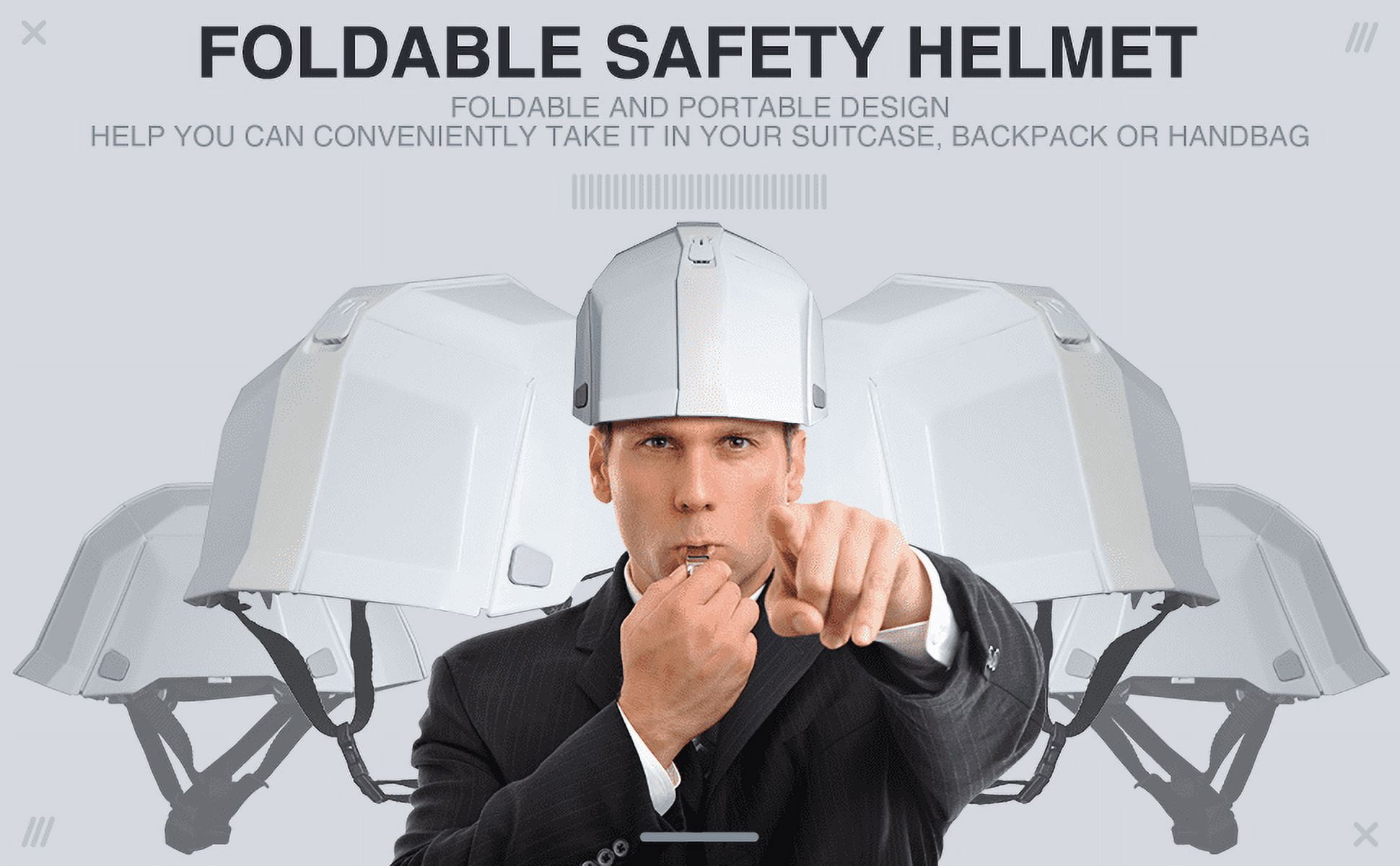 Foldable Safety Hardhat Helmet Outdoors Collapsible Helmet Perfect Construction Hard Hats Safety Cap One Size for Offices Earthquake Public Facilities of Disaster (White)