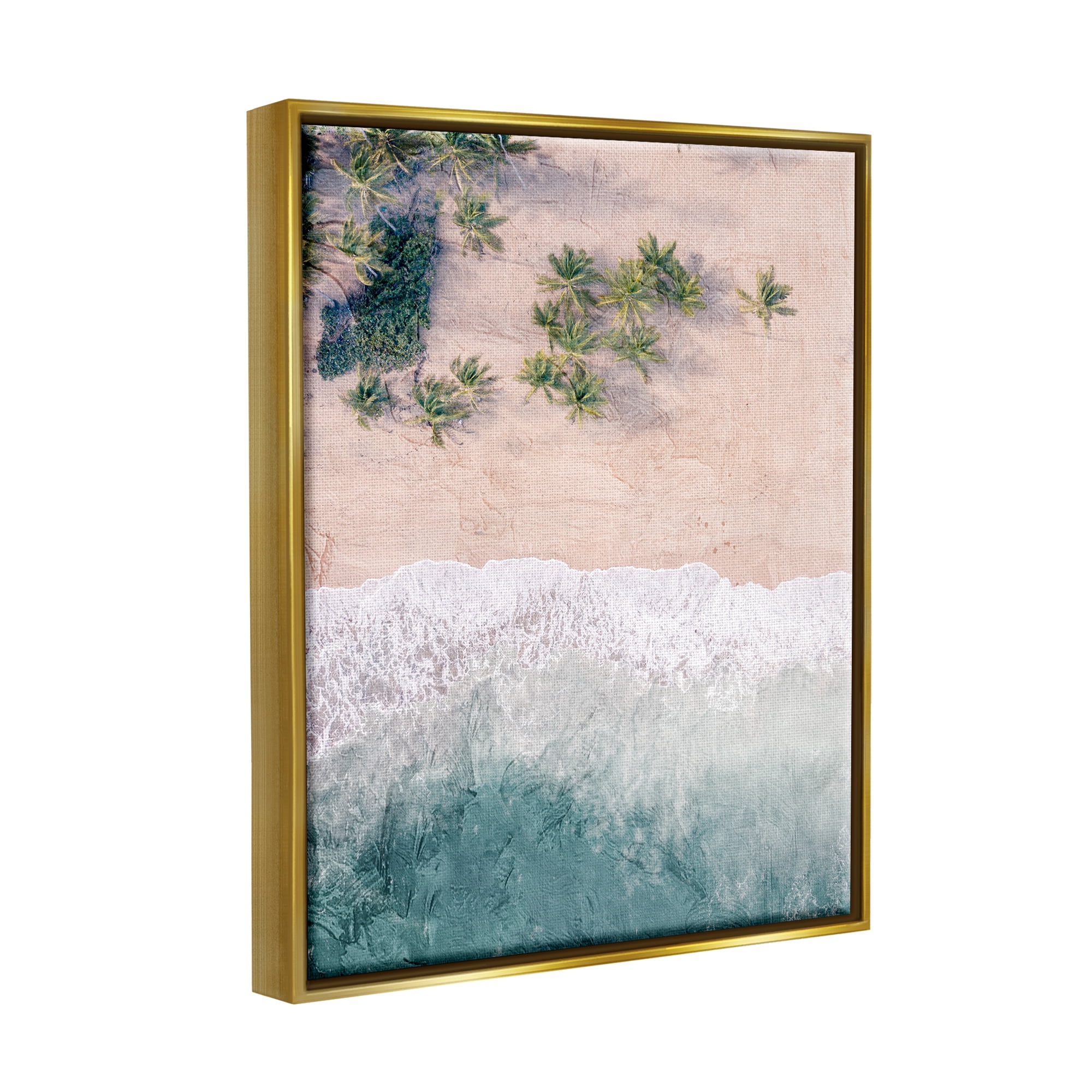 Stupell Industries Aerial Tropical Beach Landscape Painting Gold Floater Framed Canvas Art Print Wall Art, 17 x 21