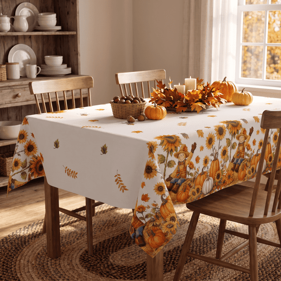 Sm:)e Sunflower Maple Leaves Pumpkin Fall Tablecloth, 60x84 Inch, Washable Tablecloth for Picnic Dinner Party Decoration, Rectangle