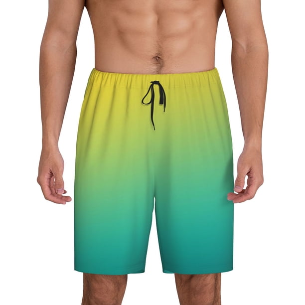 Balery Teal To Yellow Gradient Pantalones cortos de pijama de punto de algodón para hombre con cinturilla y bolsillos-X-Large
