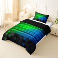 thumbnail image 2 of Manfei 3D Neon Light Twin Comforter Sets, Green Blue Gradient Striped Bedding Set, Black Reversible 2-Piece, 1 Comforter and 1 Pillowcase, 2 of 6