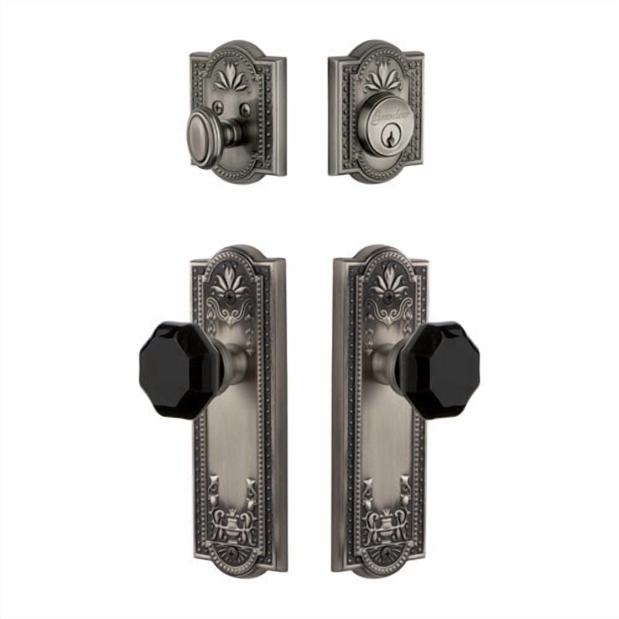 Grandeur Parthenon Plate Single Cylinder Knob Combo Pack with Lyon Knob and matching Deadbolt