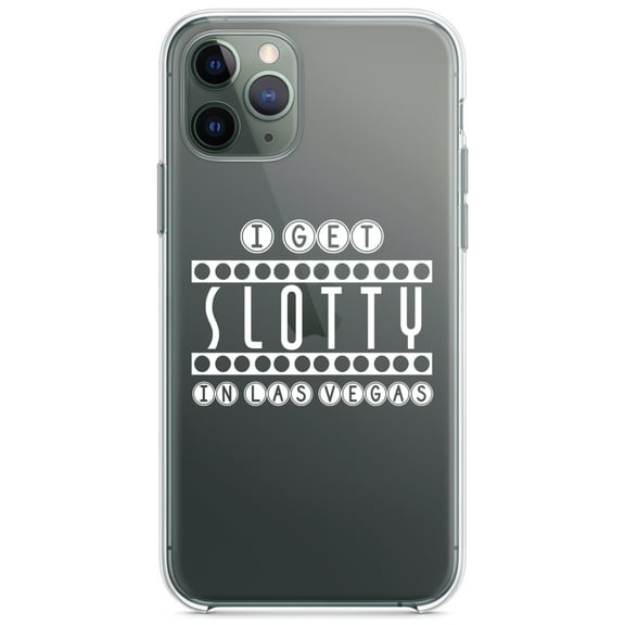 DistinctInk Clear Shockproof Hybrid Case for iPhone 13 (6.1" Screen) - TPU Bumper Acrylic Back Tempered Glass Screen Protector - I Get SLOTTY in Las Vegas