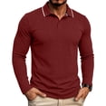 thumbnail image 2 of Zivyakyro Long Sleeve Polo T Shirts for Men Button Fall Casual Collared Textured Loose Breathable Jacquard Shirt Red 3XL, 2 of 7