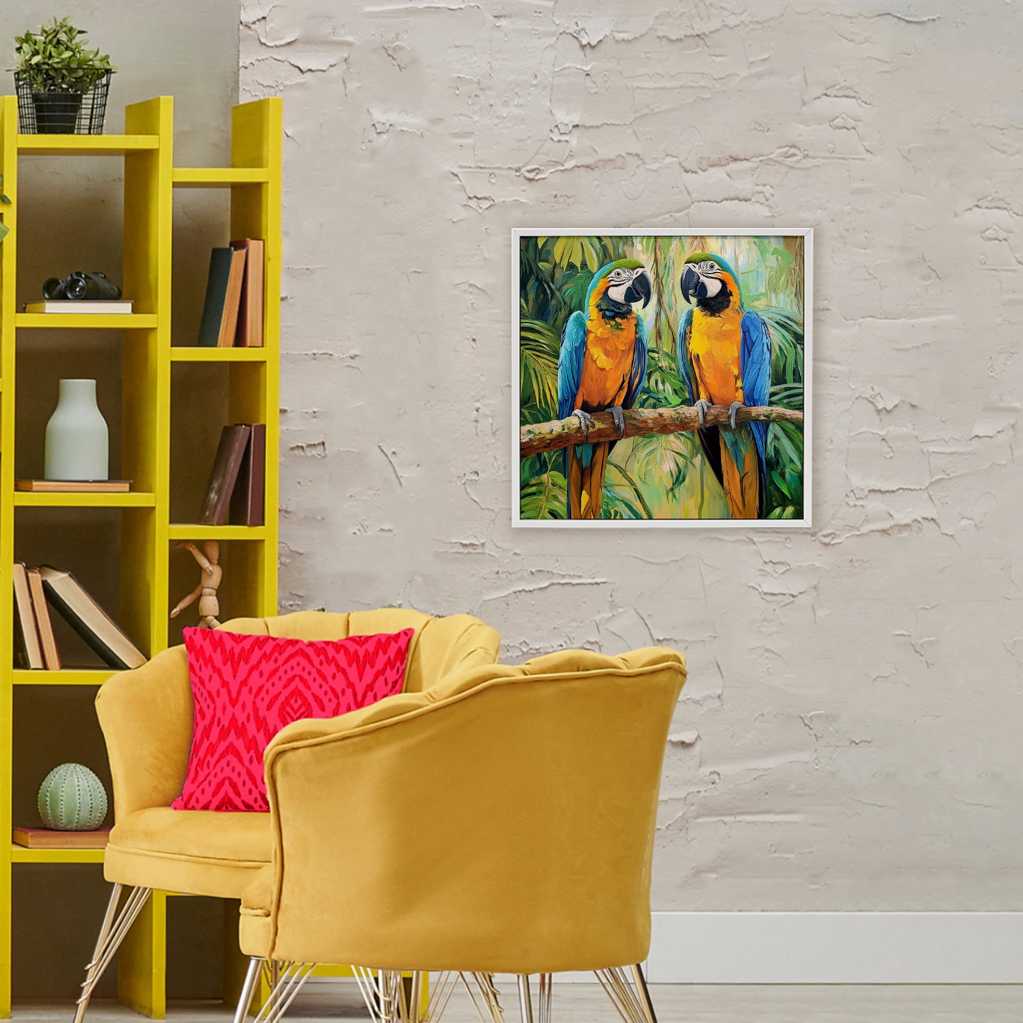 Stupell Industries Two Macaws Among Foliage White Framed Giclee Art, design by Petal Prints Design