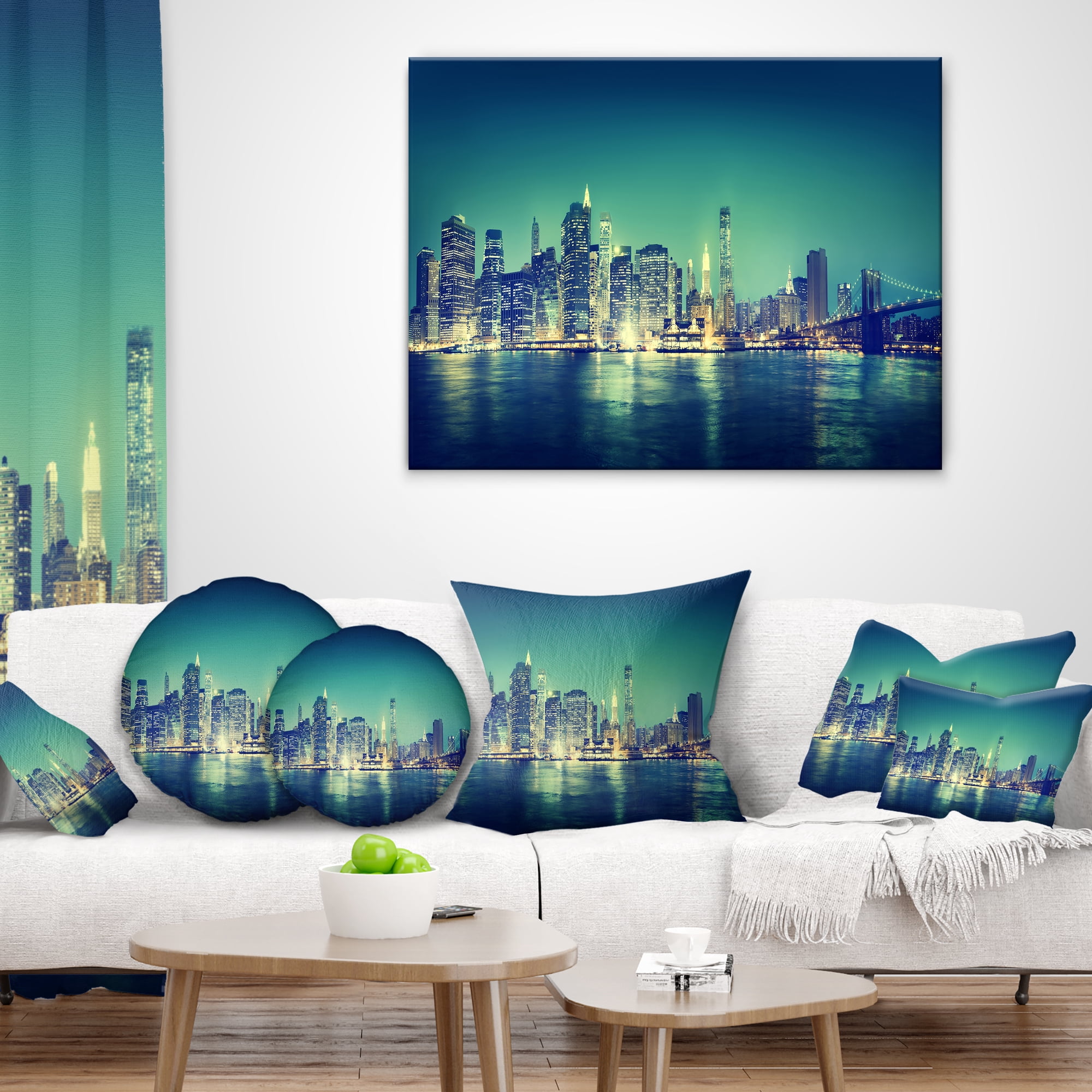 Designart New York City Panorama Night Concept - Cityscape Throw Pillow - 18x18