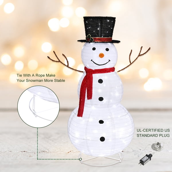 Alvantor 4 ft Pre-Lit Snowman with 120 LED Lights, Top Hat and Red Scarf, Indoor and Covered Outdoor Christmas Decorations, White