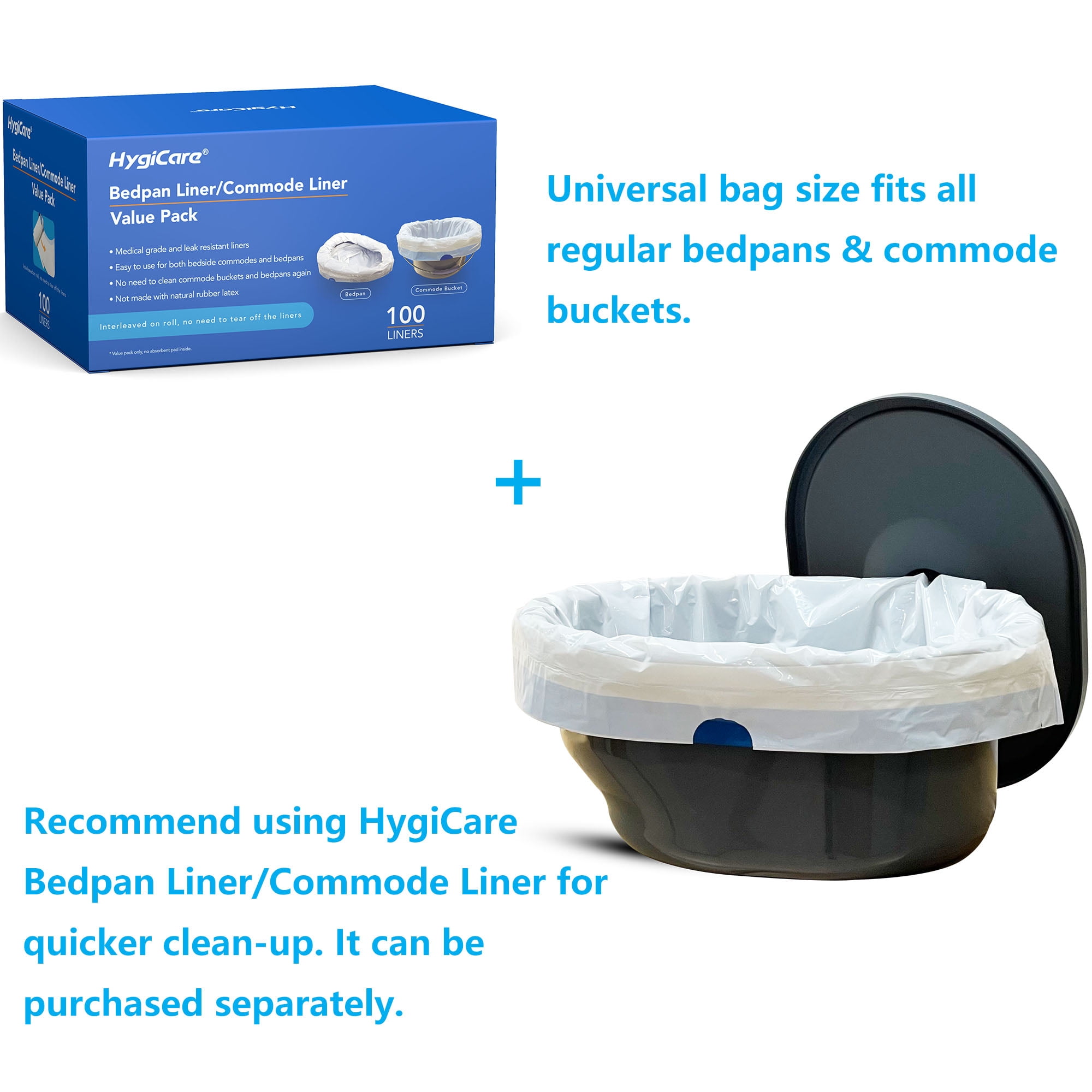 HygiCare 3 in 1 Commode Chair, Tool-Free, Aluminum, Heavy-duty, Up to 300 lbs, Adjustable Height, with Bucket