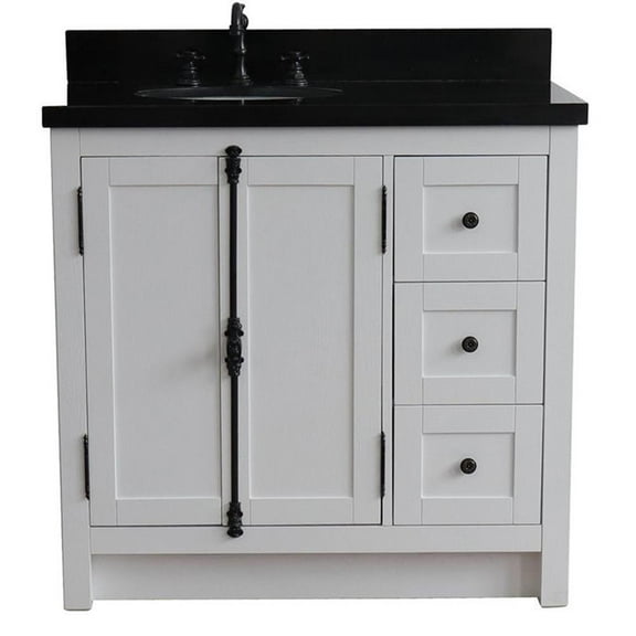 Plantation Solid Wood Vanity with Left Oval Sink in Glacier Ash/Black