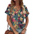 thumbnail image 1 of Fiudx Ofertas Flash Del Día Camiseta Holgada Informal de Manga Corta con Cuello En V a Cuadros para Mujer, 1 of 5