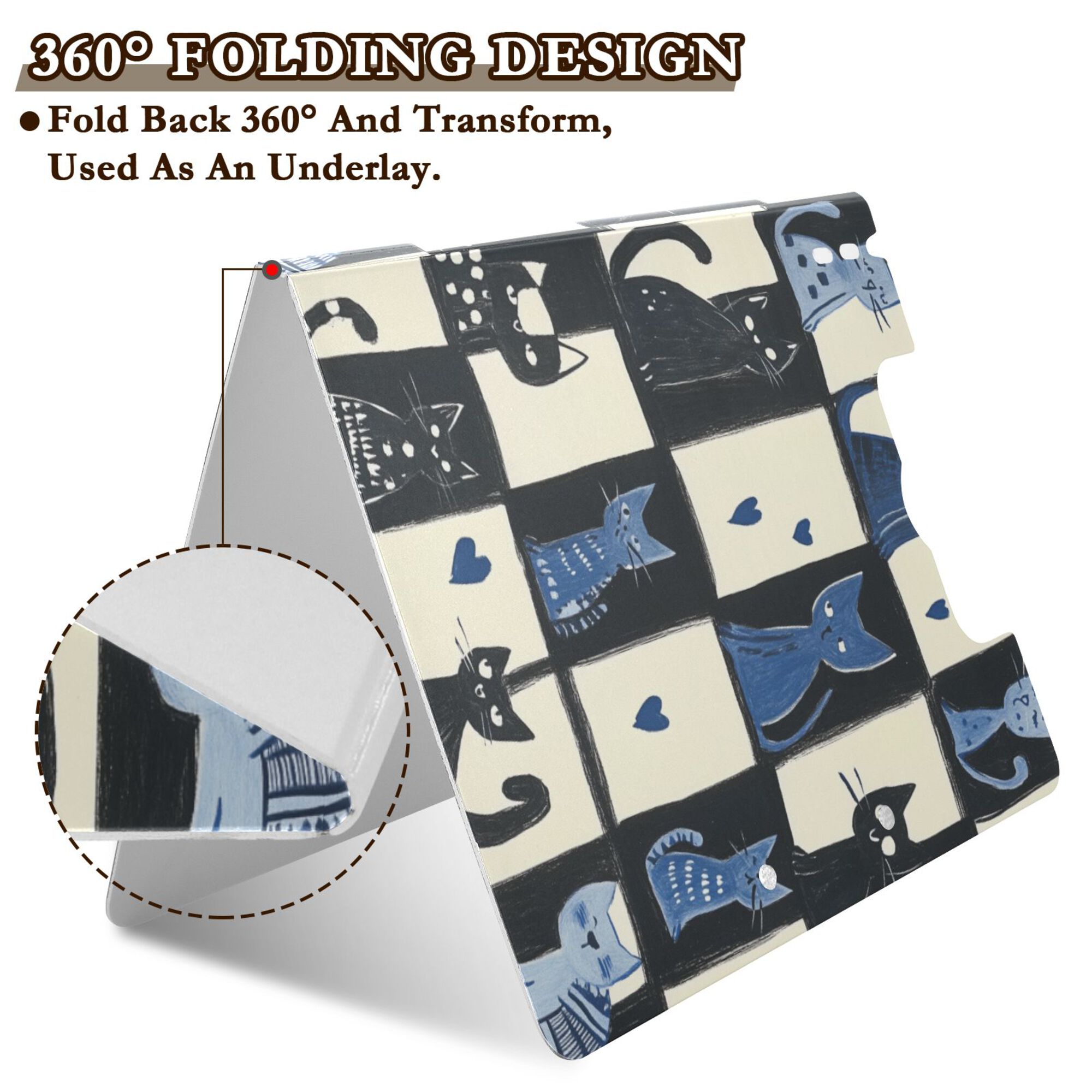 FORMRS A4 Clipboard Folder with Pen Holder Horizontal Foldable School Office Binder, Black and Blue Cat