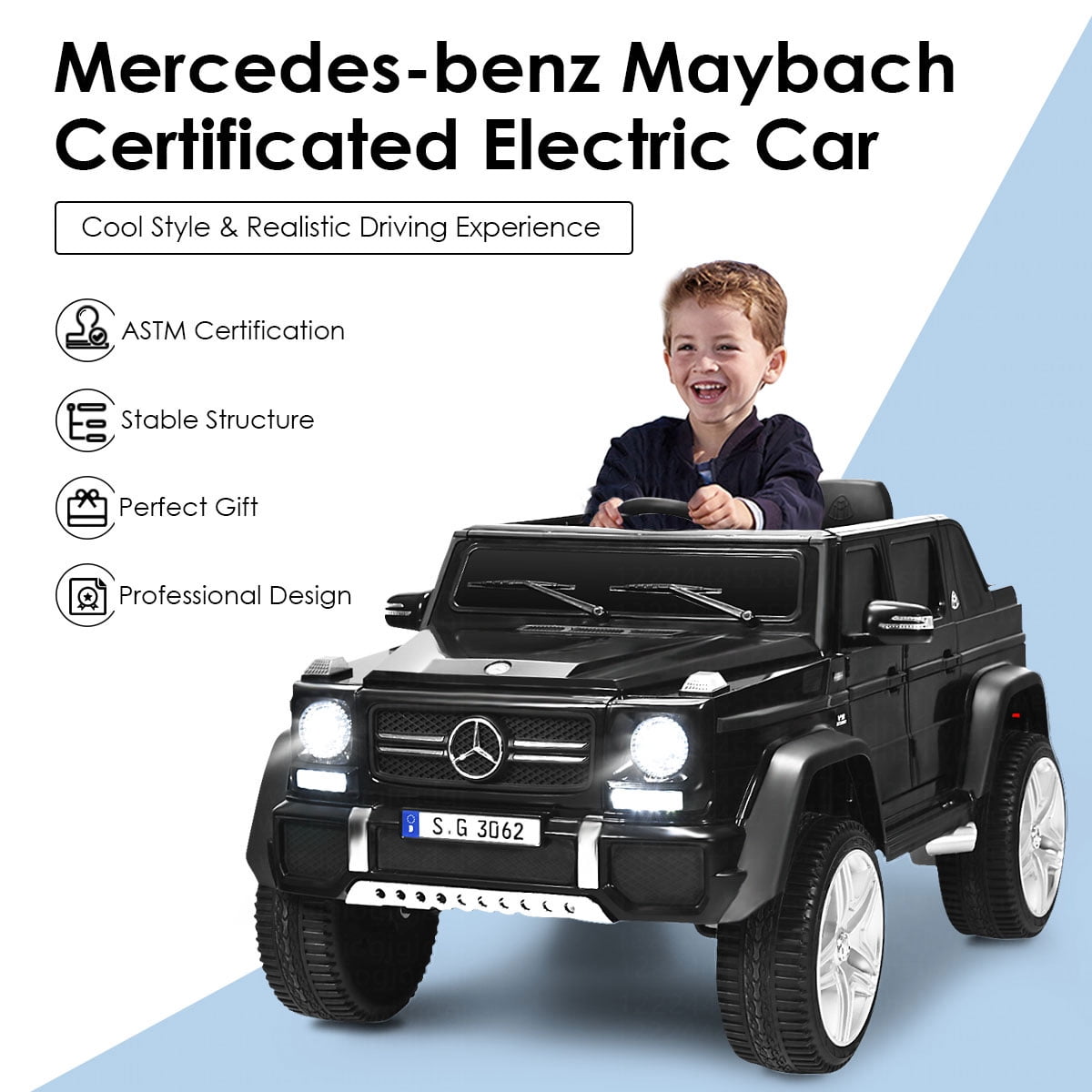 Costway Mercedes Benz 12V Electric Kids Ride On Car RC Remote Control W/Trunk Black