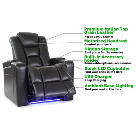 Valencia Theater Seating - Valencia Venice Row of 5 Top Grain Genuine Leather 11000 Home Theater Seating - Black