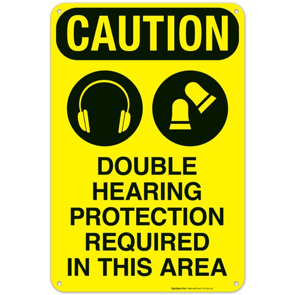 Double Hearing Protection Required In This Area Sign,