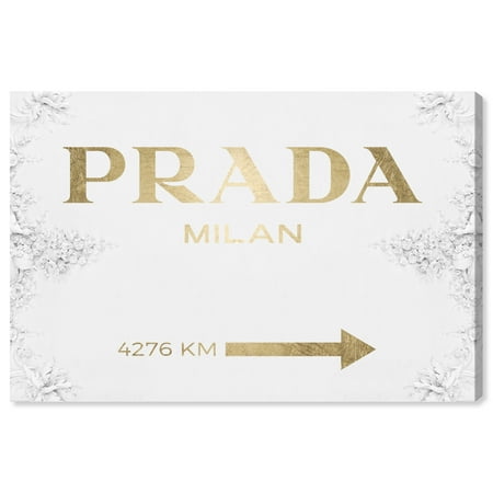 White And Gold Art Runway Avenue Fashion and Glam Wall Art Canvas Prints 'Milan Sign Contemporary Gold' Home Décor, 36