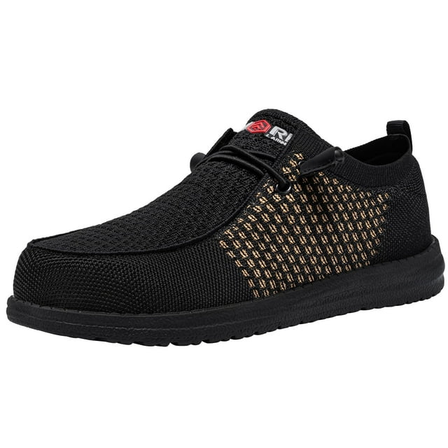 Zapatos con punta de acero LARNMERN, mocasines de trabajo de seguridad sin cordones para hombre