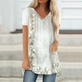 thumbnail image 2 of GceSteap Summer Short Sleeve Tunic Long Tops for Women Trendy Plus Size Flowy Shirts Casual Sexy V Neck Smocked Floral Blouses, XL, 2 of 5