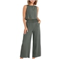thumbnail image 2 of lmcalzta Linen Set for Women Sleeveless Square Neck Tank Top High Waisted Wide Leg Pants Casual 2 Piece Outfits, 2 of 8