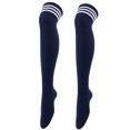 thumbnail image 1 of Nvzi 2 pares de calcetines por encima de la rodilla, calcetines hasta la rodilla, medias altas hasta el muslo, calcetines hasta la rodilla para mujer, para cosplay de niña, uso diario, azul oscuro, 1 of 2