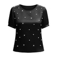 thumbnail image 4 of Wdgfv Womens Elegant Pearls Beaded Crew Neck Short Sleeve Blouse Solid Loose Fit Satin Slik Tops Fashion Summer Outfits, 4 of 4