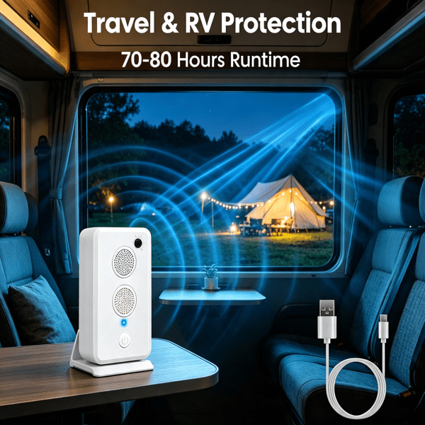 2Pcs Ultrasonic Electronic Unit, 1‑75KHz Rechargeable 950mAh Battery Powered Device with Dual Speakers, 6‑Level Settings for Home, Garage, Shed and Campsite