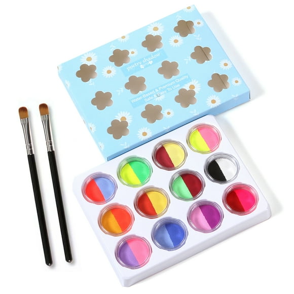 24-Color Washable Body Paint Set with 2 Paintbrushes Facepaints Non-Toxic Water Activated Face Painting Makeup