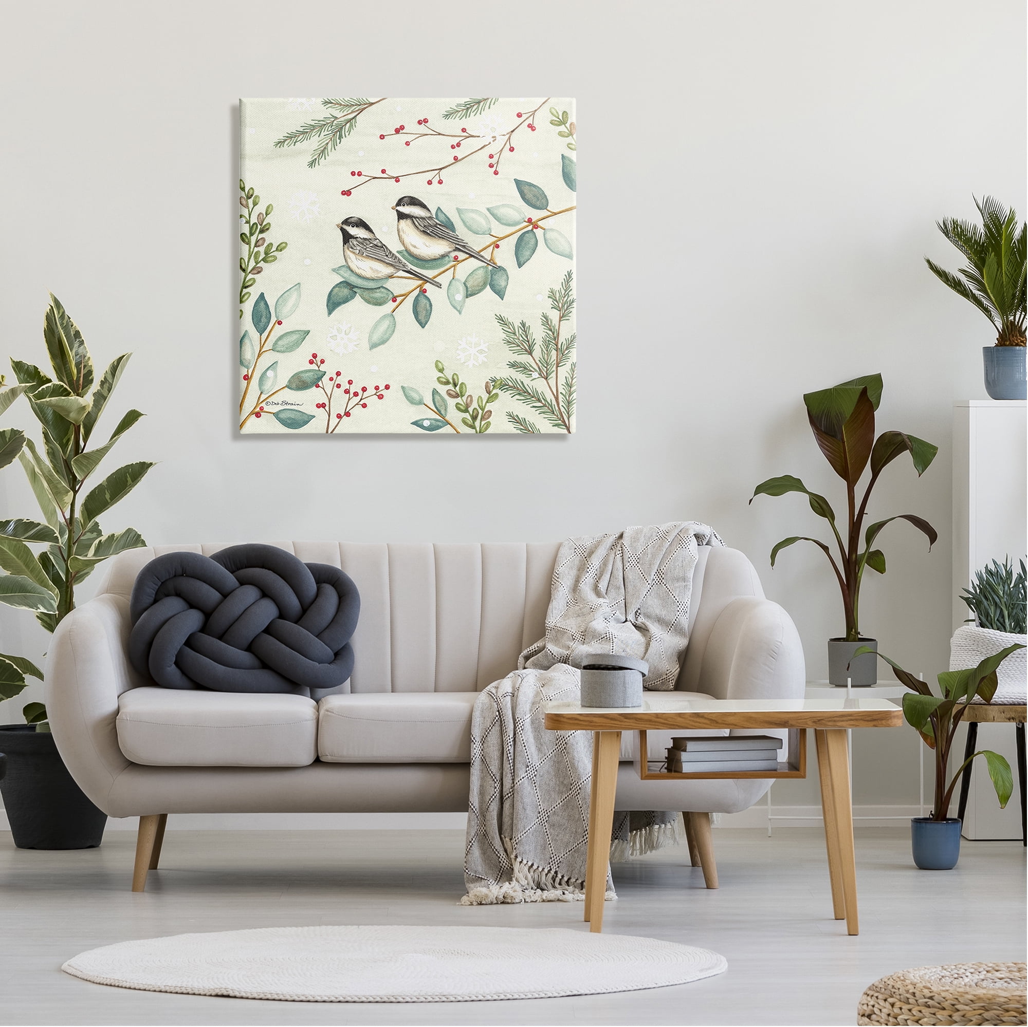 Stupell Industries Birds on Holiday Branches Holiday Painting Gallery Wrapped Canvas Print Wall Art, 30 x 30