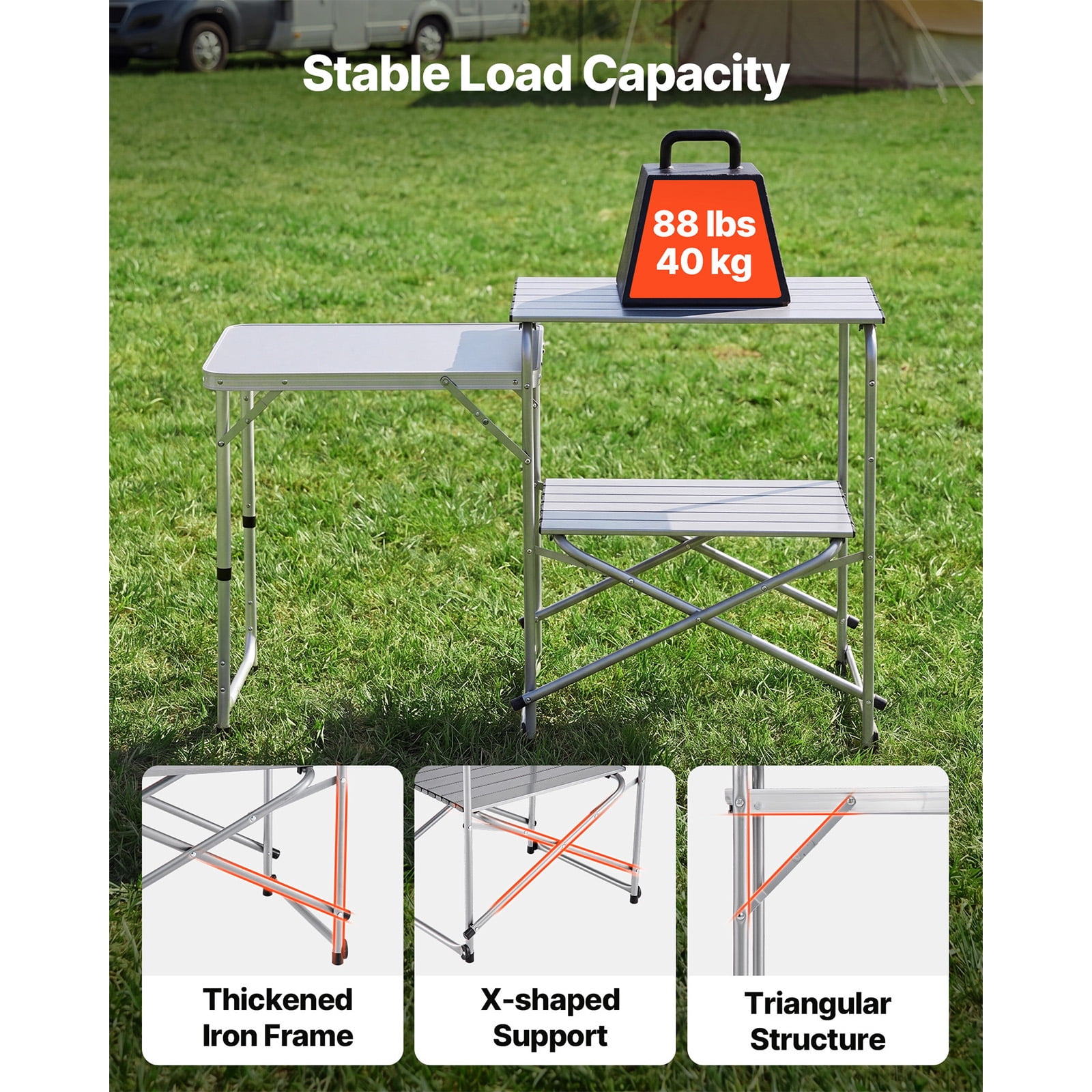 KFFKFF Portable Camping Kitchen Table with Foldable Design, Heat-Resistant Surface, Side Table, and Carry Bag, Perfect for Outdoor Cooking, Picnics, BBQs, and RV Adventures