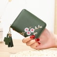 thumbnail image 4 of Cartera corta estilo estudiante para niña con bordado de cuero PU y flores, color verde, 4 of 5