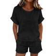 thumbnail image 2 of MLCDZ Womens Cotton Linen 2 Piece Lounge Sets Summer Round Neck Short Sleeve Tops and Wide Leg Shorts Set Airport Travel Outfits with Pockets, 2 of 8