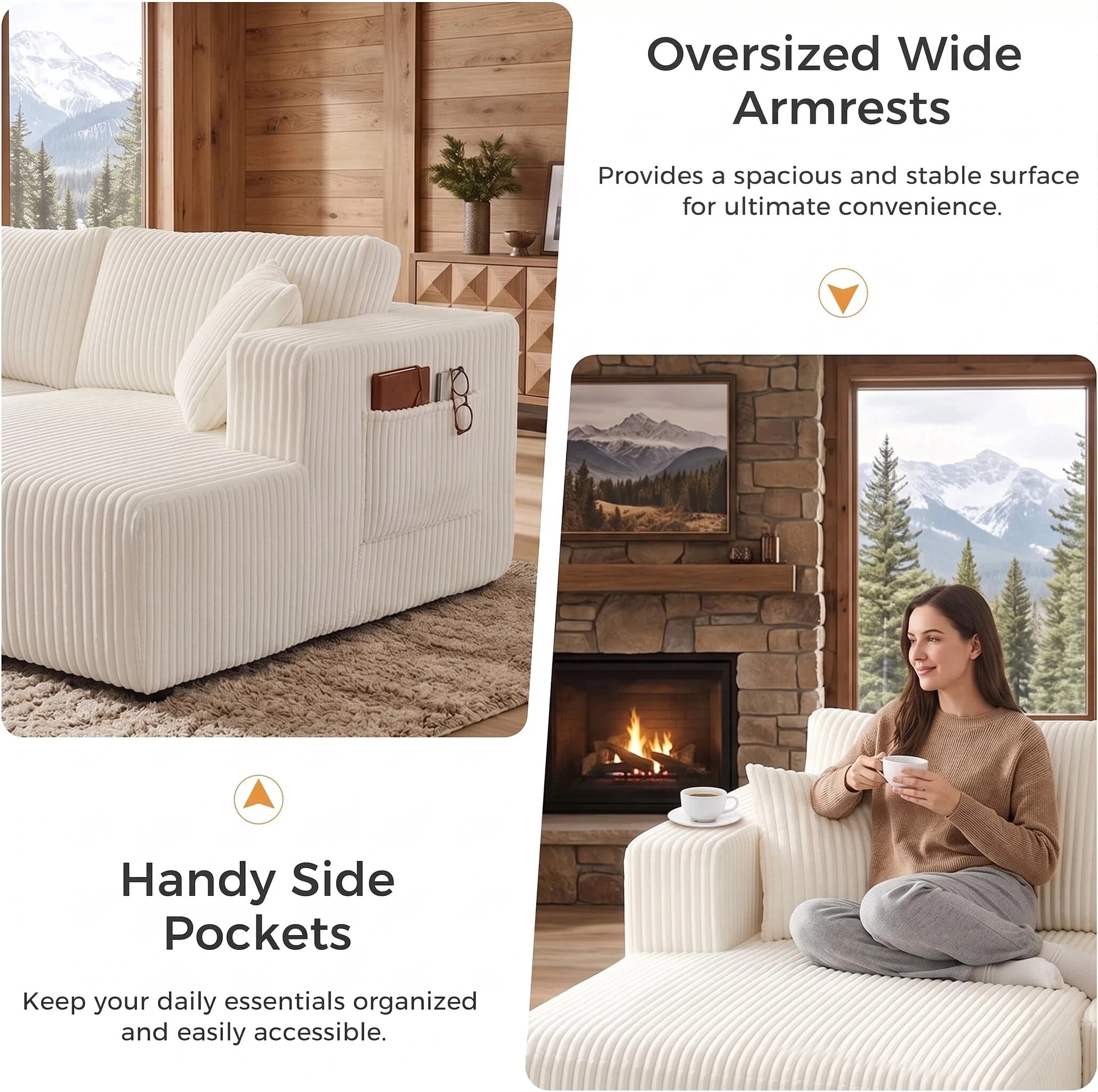 AISWORD 132" U Shaped Modular Sectional Sofa, Comfy Cloud Boneless Sofa with Chaise and Side Pockets, Memory Foam Sleeper Sofa for Living Room, Beige