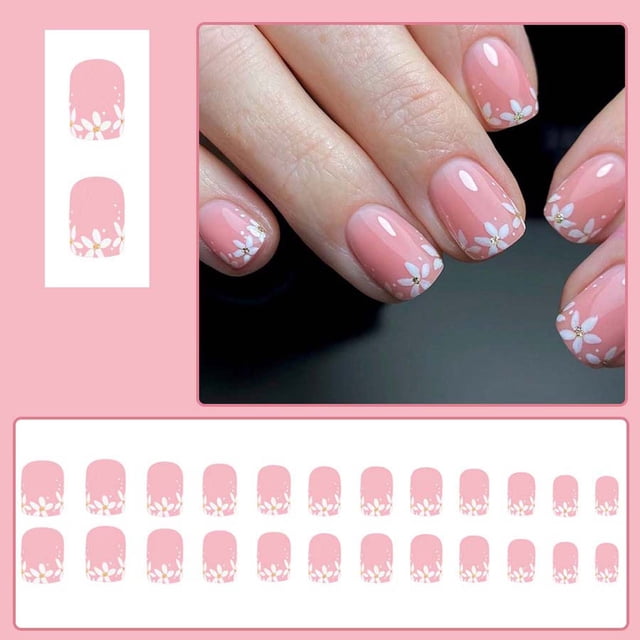 Fiudx Uñas de Flores, Diseño Corto Brillante, Líneas Irregulares, Estilo Brillante, Fácil Aplicación, Incluye Pegamento de Gelatina, Ideal para Bodas, Citas, Festivales y para Quienes Disfrutan Del A